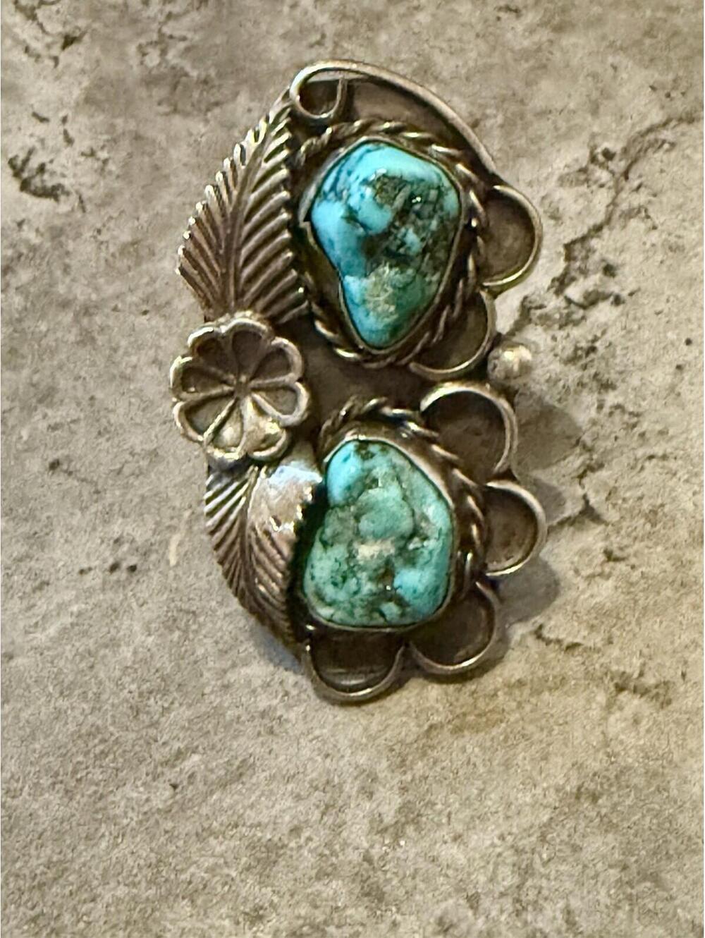 Turquoise Signet Ring Native American Navajo Sterling Silver 925 Size 5.5 Signed - Picture 4 of 9